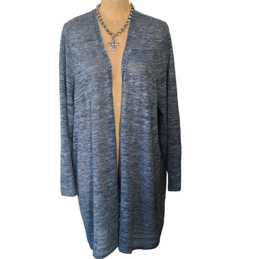 Eileen Fisher Women Plus Size 1X Linen Blend Open Knit Cardigan Long Duster